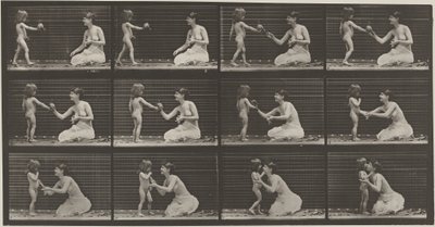 Placa número 465. Criança a oferecer um ramo de flores a uma mulher,1887 (fotografia) de Eadweard Muybridge