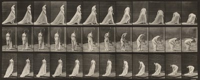 Prancha número 56. Caminhar, virar-se e curvar-se para levantar a cauda do vestido de Eadweard Muybridge