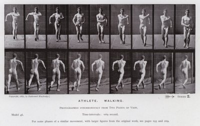 A Figura Humana em Movimento: Atleta, Caminhando (foto a p/b) de Eadweard Muybridge