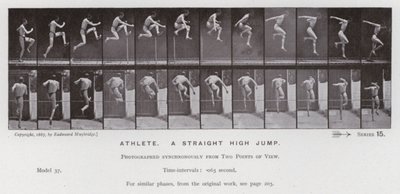 A Figura Humana em Movimento: Atleta, um salto direito em altura (foto a p/b) de Eadweard Muybridge