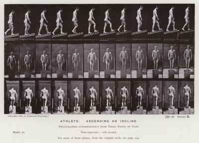 A Figura Humana em Movimento: Atleta, subindo uma inclinação (foto a p/b) de Eadweard Muybridge