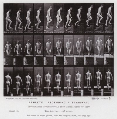 A Figura Humana em Movimento: Atleta, subindo uma escadaria (foto a p/b) de Eadweard Muybridge