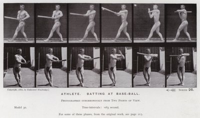 A Figura Humana em Movimento: Atleta, batendo no base-ball (foto a p/b) de Eadweard Muybridge