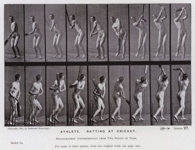 A Figura Humana em Movimento: Atleta, batendo no cricket (foto a p/b) de Eadweard Muybridge