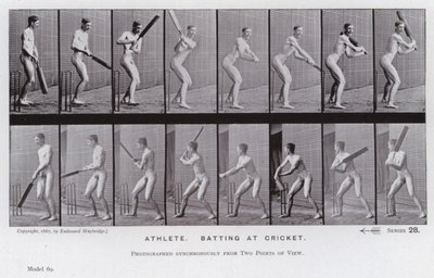 A Figura Humana em Movimento: Atleta, batendo no cricket (foto a p/b) de Eadweard Muybridge