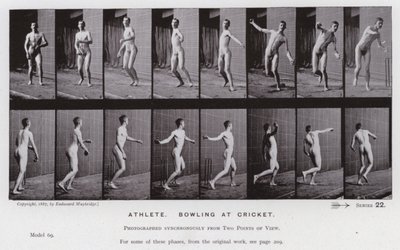 A Figura Humana em Movimento: Atleta, bowling no cricket (foto a p/b) de Eadweard Muybridge