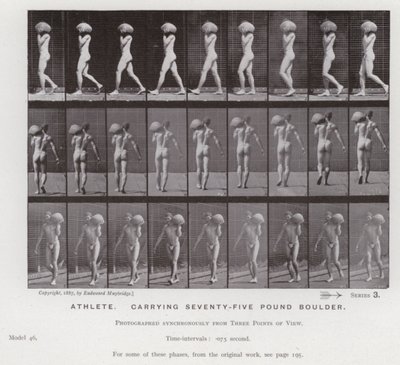 A Figura Humana em Movimento: Atleta, carregando uma pedra de 75 quilos (foto a p/b) de Eadweard Muybridge