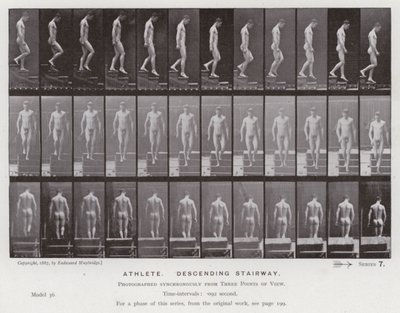 A Figura Humana em Movimento: Atleta, descendo uma escadaria (foto a p/b) de Eadweard Muybridge