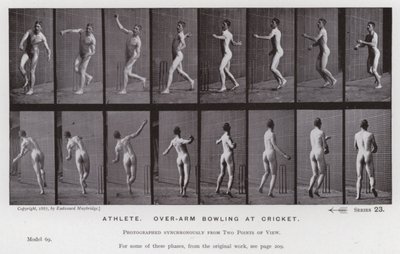 A Figura Humana em Movimento: Atleta, bowling com excesso de braço no cricket (foto a p/b) de Eadweard Muybridge
