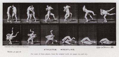 A Figura Humana em Movimento: Atletas, Luta livre (foto a p/b) de Eadweard Muybridge