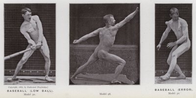A Figura Humana em Movimento: Basebol, bola baixa; Basebol, erro (foto a p/b) de Eadweard Muybridge