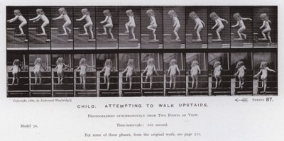 A Figura Humana em Movimento: Criança, tentando andar lá em cima (foto a p/b) de Eadweard Muybridge