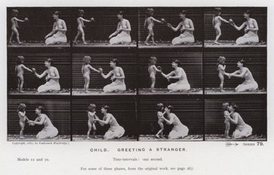 A Figura Humana em Movimento: Criança, saudando um estranho (foto a p/b) de Eadweard Muybridge