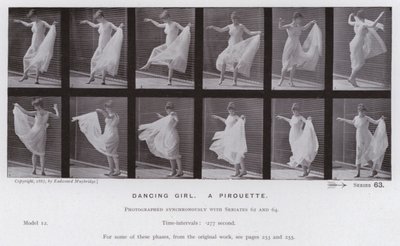 A Figura Humana em Movimento: Dançarina, uma pirueta (foto a p/b) de Eadweard Muybridge