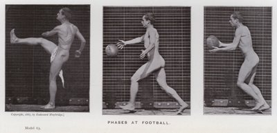 A Figura Humana em Movimento: Fases no futebol (foto a p/b) de Eadweard Muybridge