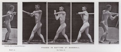A Figura Humana em Movimento: Fases no basebol (foto a p/b) de Eadweard Muybridge