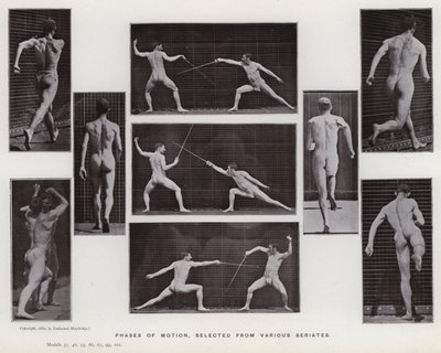 A Figura Humana em Movimento: Fases do movimento, seleccionadas de várias séries (foto a p/b) de Eadweard Muybridge