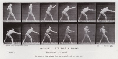 A Figura Humana em Movimento: Pugilista, golpeando um golpe (foto a p/b) de Eadweard Muybridge