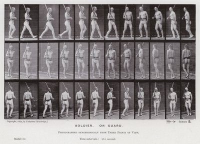 A Figura Humana em Movimento: Soldado, em guarda (foto a p/b) de Eadweard Muybridge