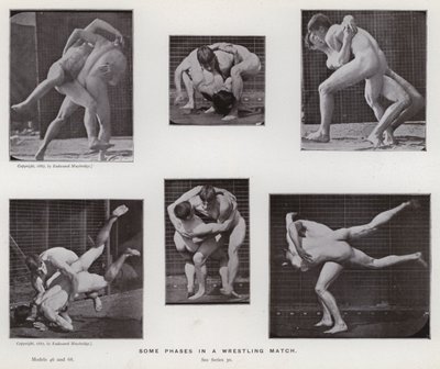 A figura humana em movimento: algumas fases em uma partida de luta livre de Eadweard Muybridge