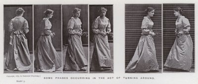 A Figura Humana em Movimento: Algumas fases que ocorrem no acto de dar a volta (foto a p/b) de Eadweard Muybridge