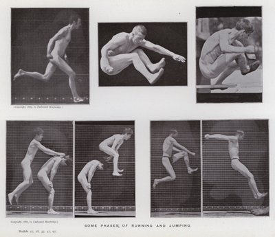 A Figura Humana em Movimento: Algumas fases de correr e saltar (foto a p/b) de Eadweard Muybridge