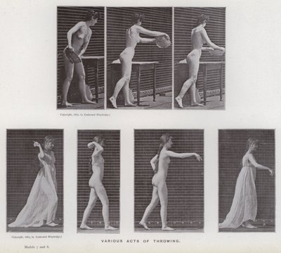 A Figura Humana em Movimento: Vários atos de arremesso (foto a p/b) de Eadweard Muybridge
