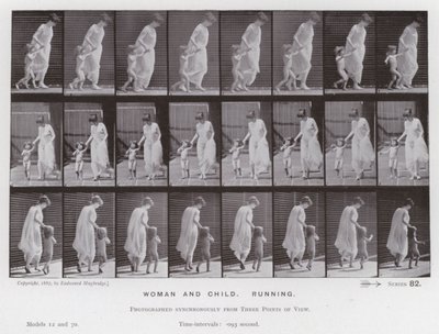 A figura humana em movimento: mulher e criança, correndo de Eadweard Muybridge