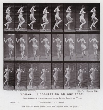 A Figura Humana em Movimento: Mulher, ricocheteando em um pé (foto a p/b) de Eadweard Muybridge