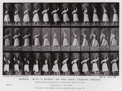 A Figura Humana em Movimento: Mulher, com uma cesta na cabeça, virando-se (foto a p/b) de Eadweard Muybridge
