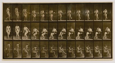 Mulher sentada, pernas cruzadas, bebendo de uma chávena de chá, do livro Animal Locomotion (Locomoção animal) de Eadweard Muybridge