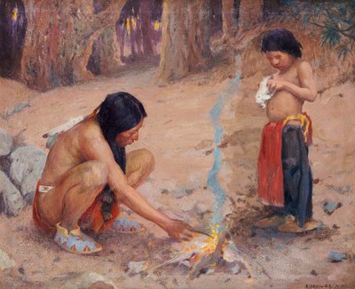 A fogueira (óleo sobre tela) de Eanger Irving Couse