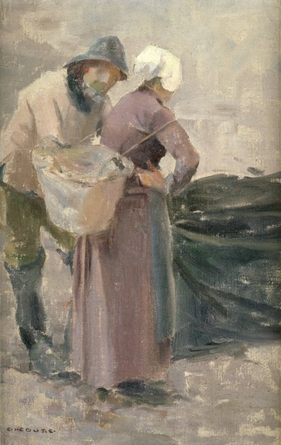 A dona de casa olhando para o pescador pegar, c.1900 de Eanger Irving Couse
