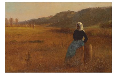 No fechamento do dia, c.1878-80 (óleo a bordo) de Eastman Johnson