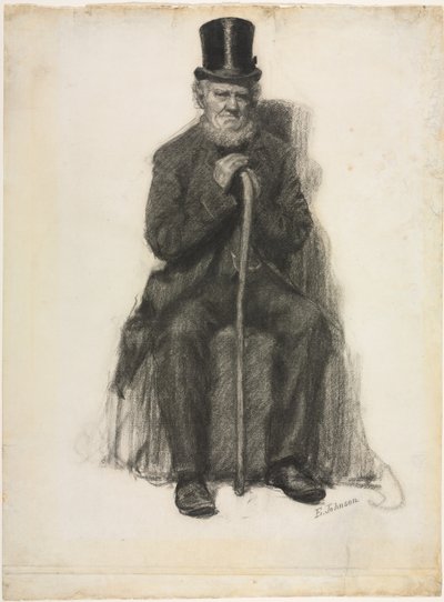 Estudo de um homem velho (possivelmente um estudo para o retrato de Peter Folger), c.1886 (giz preto) de Eastman Johnson