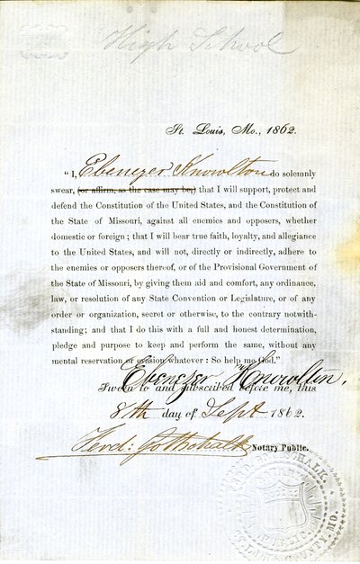 Juramento de lealdade de Ebenezer Knowlton do Missouri, Condado de St. Louis de Ebenezer Knowlton