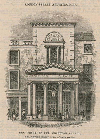 Nova frente da Capela Wesleyan, a Great Queen Street, a Lincoln&39;s Inn Fields de Ebenezer Landells