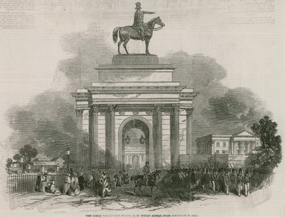 A grande estátua de Wellington e Arch como seria de Constitution Hill de Ebenezer Landells