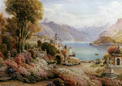Villa Melzie, Como, Itália. Lago de Come em Itália. Pintura de Ebenezer Wake Cook (1843-1926 britânico) Coleção exclusiva de Ebenezer Wake Cook