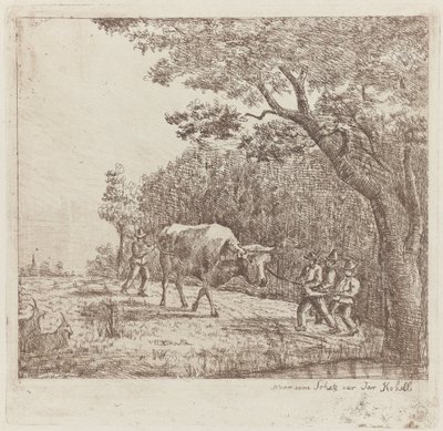 Quatro homens e um touro
Um Touro Selvagem (título sobre o objecto) de Eberhard Cornelis Rahms