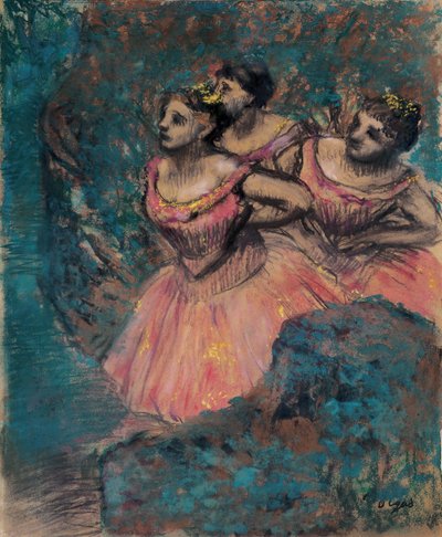 Três, dançarinos, vermelho, traje de Edgar Degas