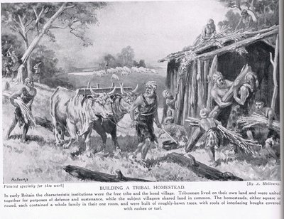 Construindo uma herdade tribal, ilustração de "História das Nações de Hutchinson", c.1910 de Edgar Alfred Holloway