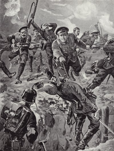 O cabo Joseph Davies e oito homens saquearam com baionetas um grupo de alemães que os haviam cercado anteriormente, Delville Wood, França, 20 de julho de 1916. de Edgar Alfred Holloway