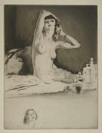Uma mulher na sua casa de banho, ilustração para "Mitsou" de Sidonie-Gabrielle Colette (1873-1954) publicada em 1930 (gravura e ponto seco) de Edgar Chahine