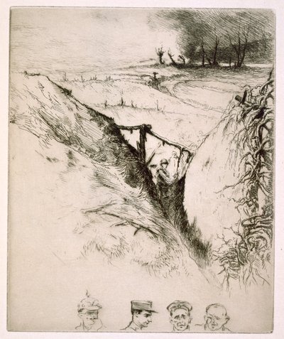Norte da França: trincheiras abandonadas após a Primeira Guerra Mundial (gravura) de Edgar Chahine