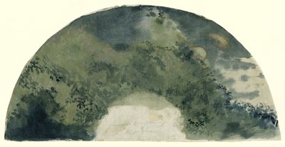 Folha de leque pintada em estilo japonês com uma paisagem na lua crescente de Edgar Degas (possibly)