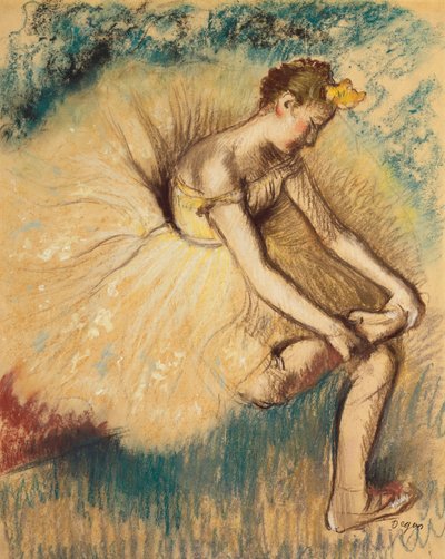 Uma dançarina calçando o sapato; Dançarina amarrando o sapato, 1896 de Edgar Degas