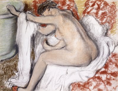 Após o banho (mulher se enxugando); La Sortie du Bain (Femme S&39;Essuyant), c.1885 (pastel sobre monótipo no papel) de Edgar Degas