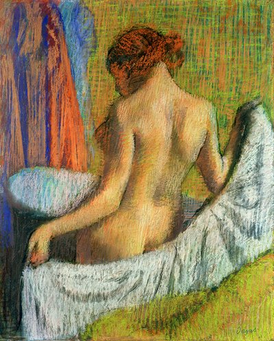 Depois do banho, mulher com uma toalha, c.1885-90 (pastel em papel de wove) de Edgar Degas