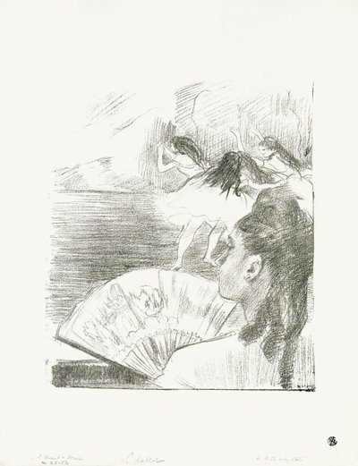 No teatro - mulher com ventilador, c.1878-80 de Edgar Degas